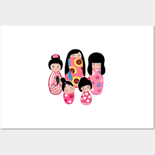 Kokeshi in Pink Posters and Art